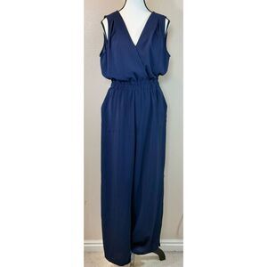 Monteau Blue Wide Leg Boho Elastic Waist Lightweight Jumpsuit Romper Women's L